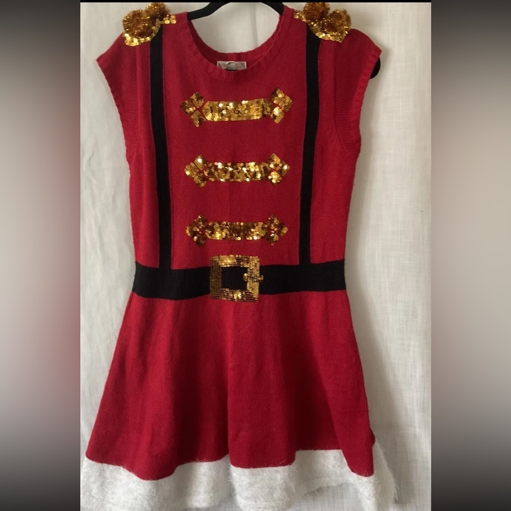 Ugly Christmas knit red vintage dress with gold design